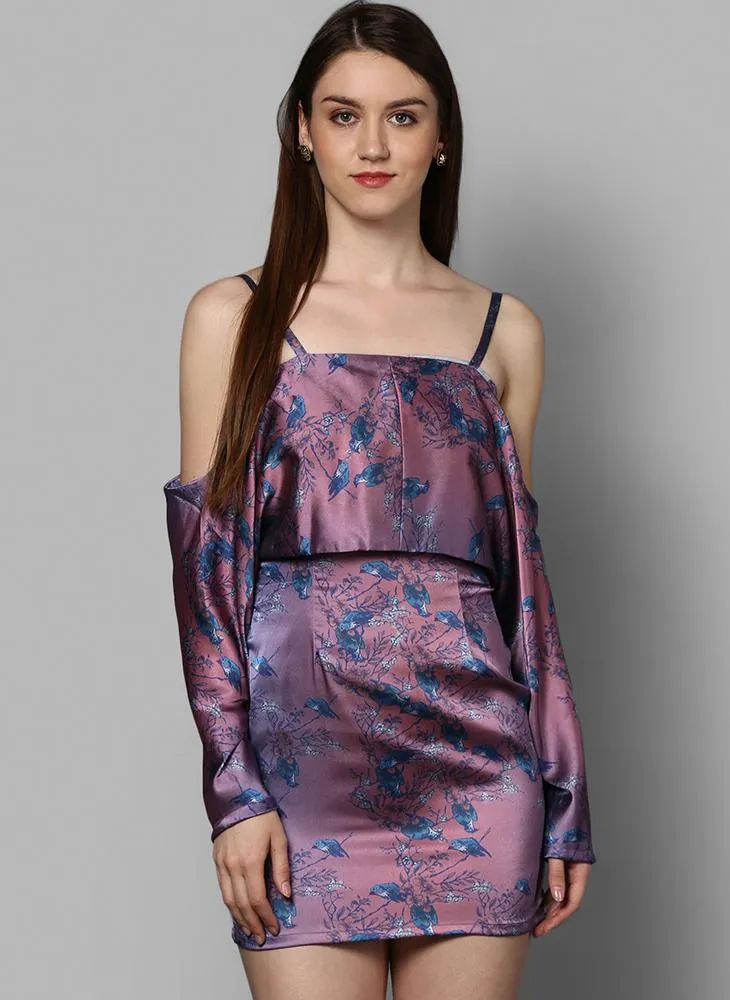 Satin Printed Slip Dress with Front Overlap