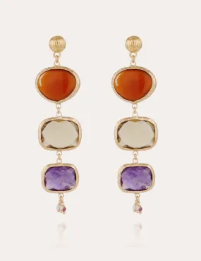 Silene earrings gold - Carnelian, Clear Yellow Calcite & Amethyst