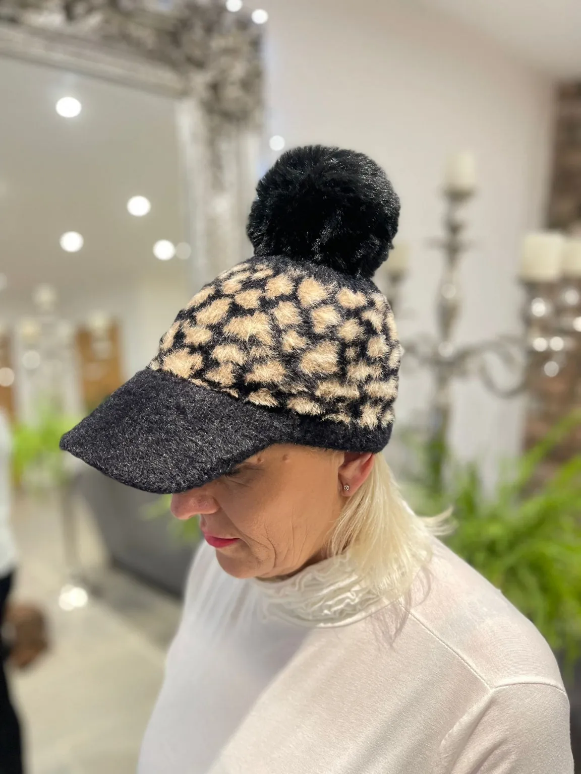 Soft Leopard Pom Pom Cap