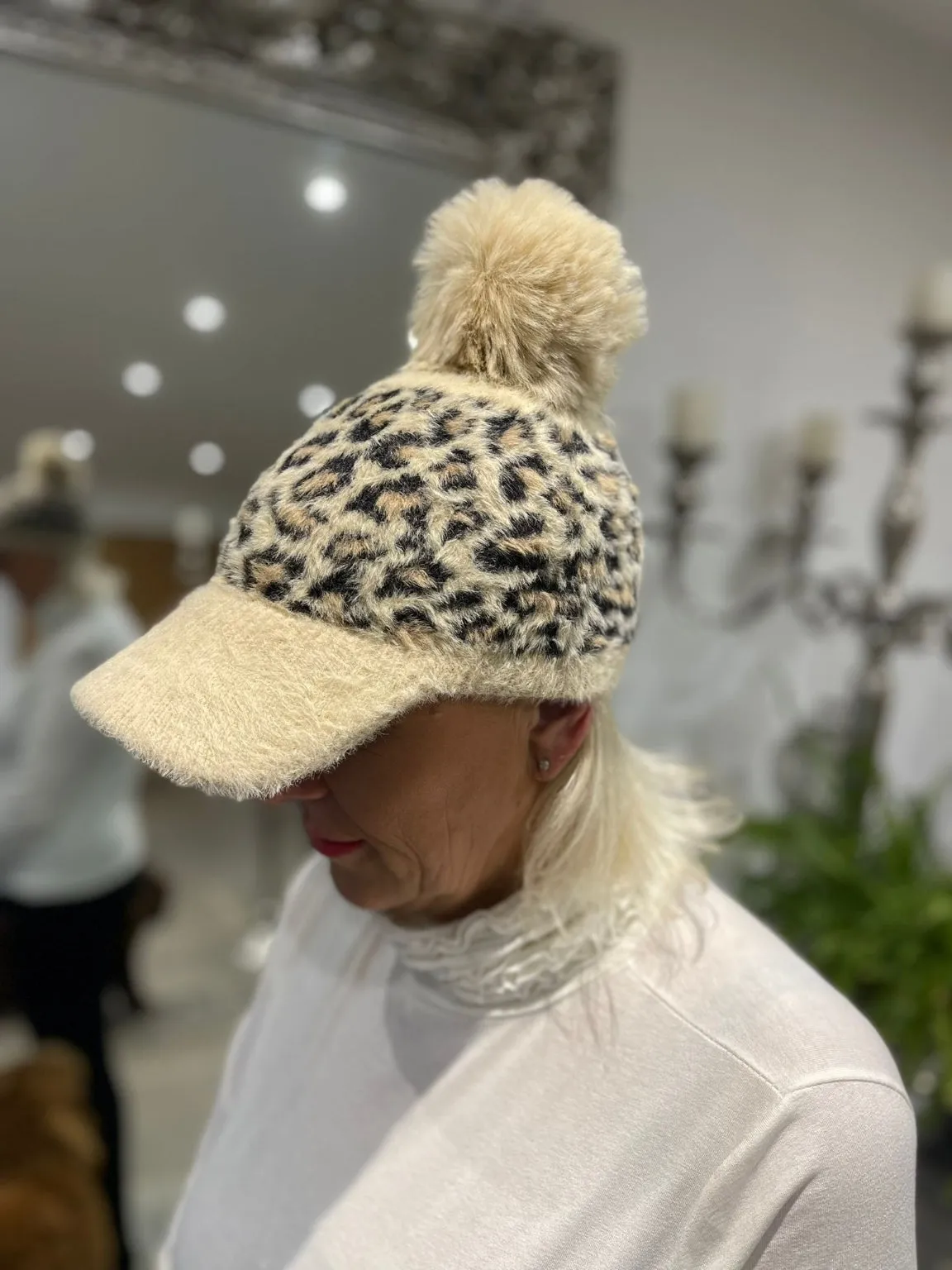 Soft Leopard Pom Pom Cap