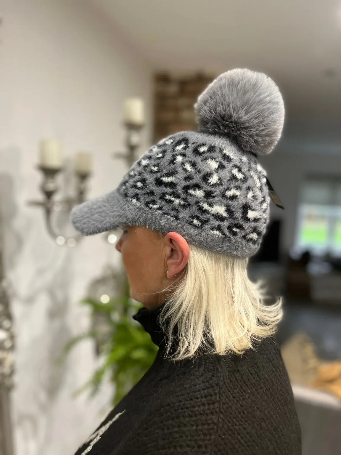 Soft Leopard Pom Pom Cap