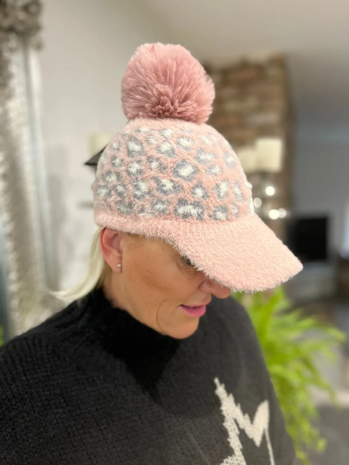 Soft Leopard Pom Pom Cap