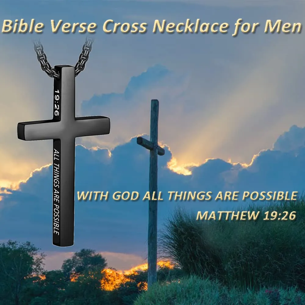 Stainless Steel Cross Necklace for Men Inspirational Bible Verse Cross Pendant Christian Jewelry