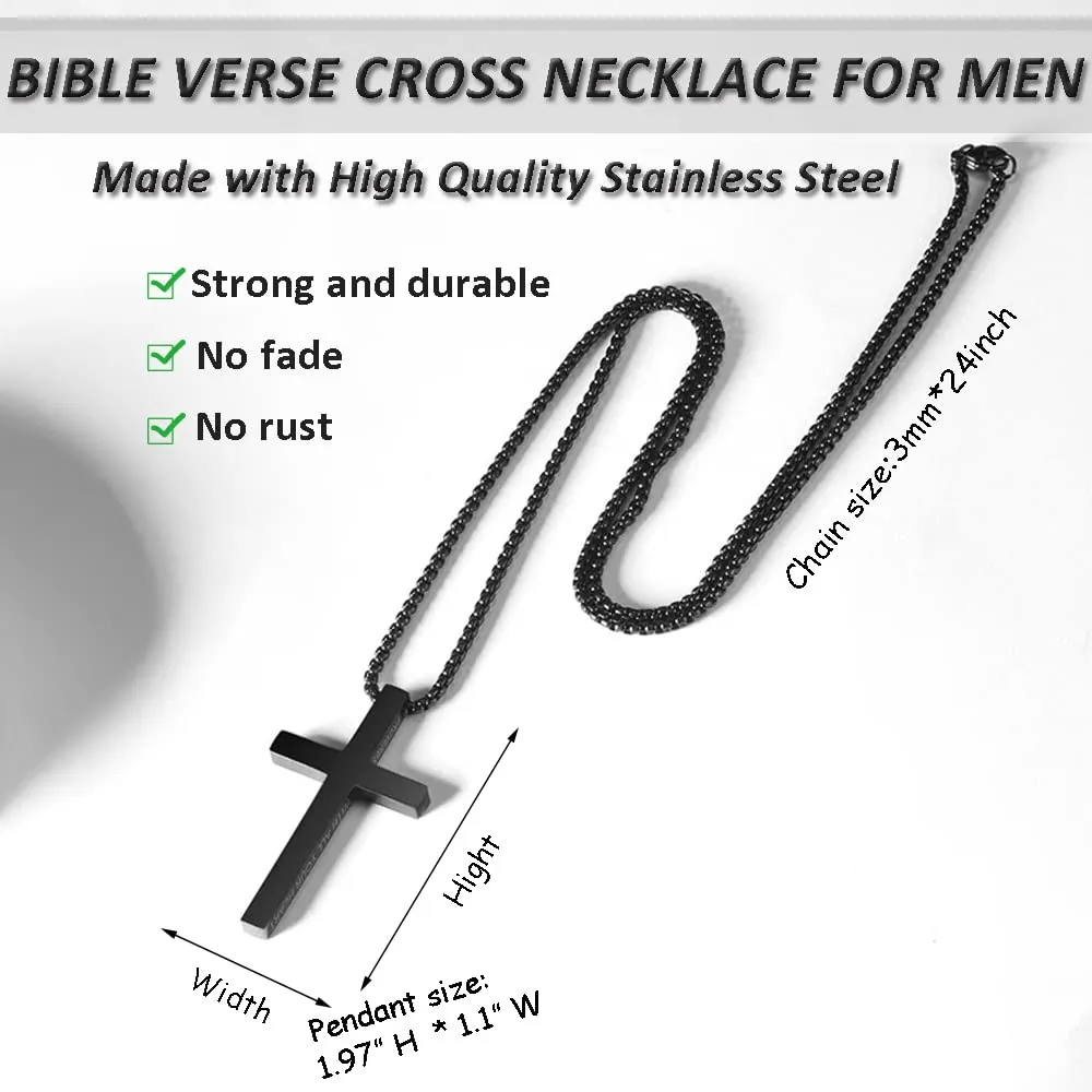 Stainless Steel Cross Necklace for Men Inspirational Bible Verse Cross Pendant Christian Jewelry