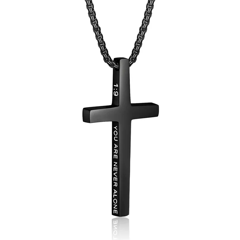 Stainless Steel Cross Necklace for Men Inspirational Bible Verse Cross Pendant Christian Jewelry