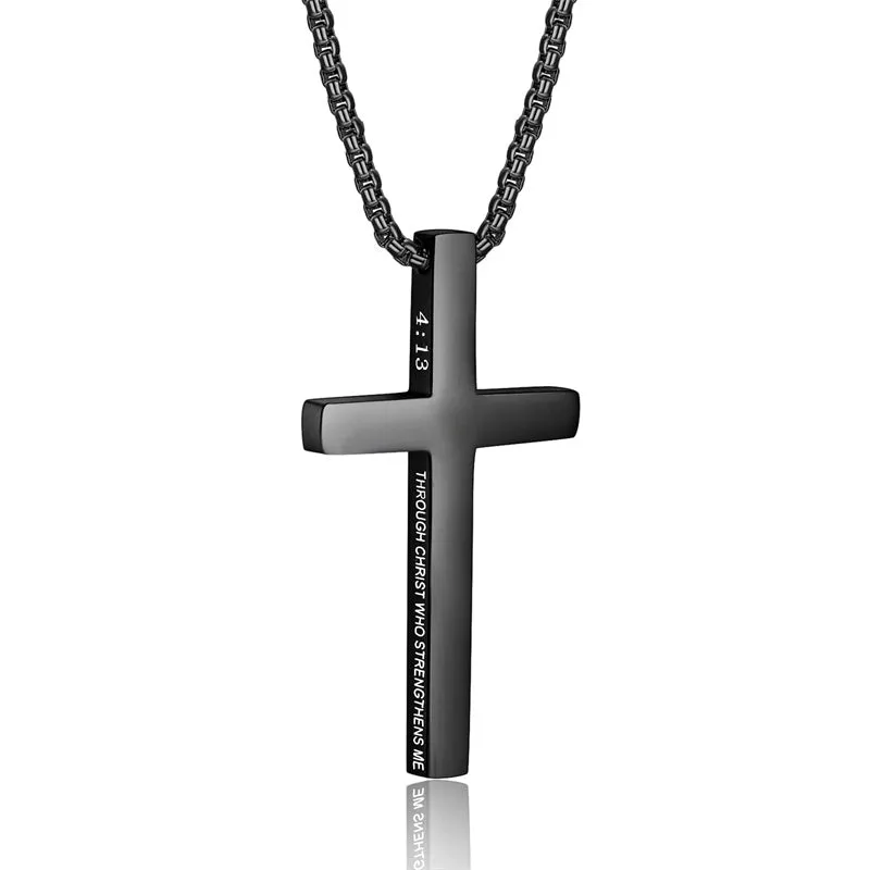 Stainless Steel Cross Necklace for Men Inspirational Bible Verse Cross Pendant Christian Jewelry