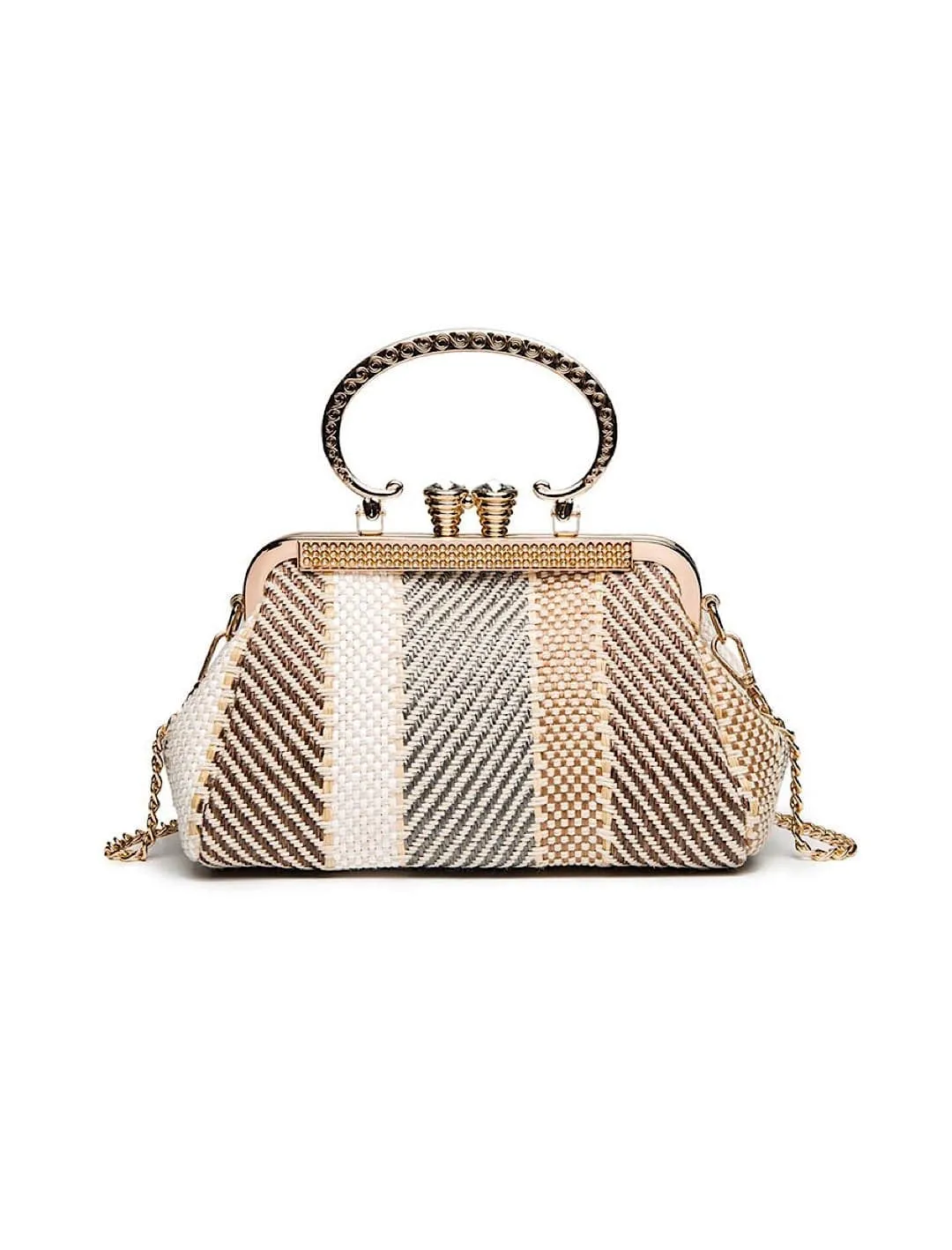 Striped Woven Pattern Gold Trim Purse