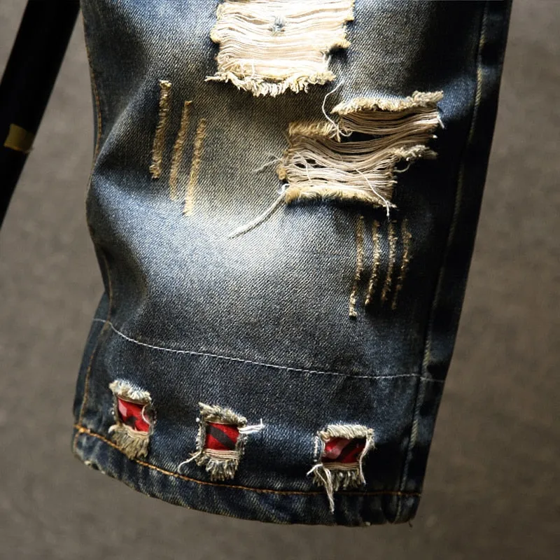 Summer Vintage Denim Ripped Loose Fit Streetwear Shorts for Men