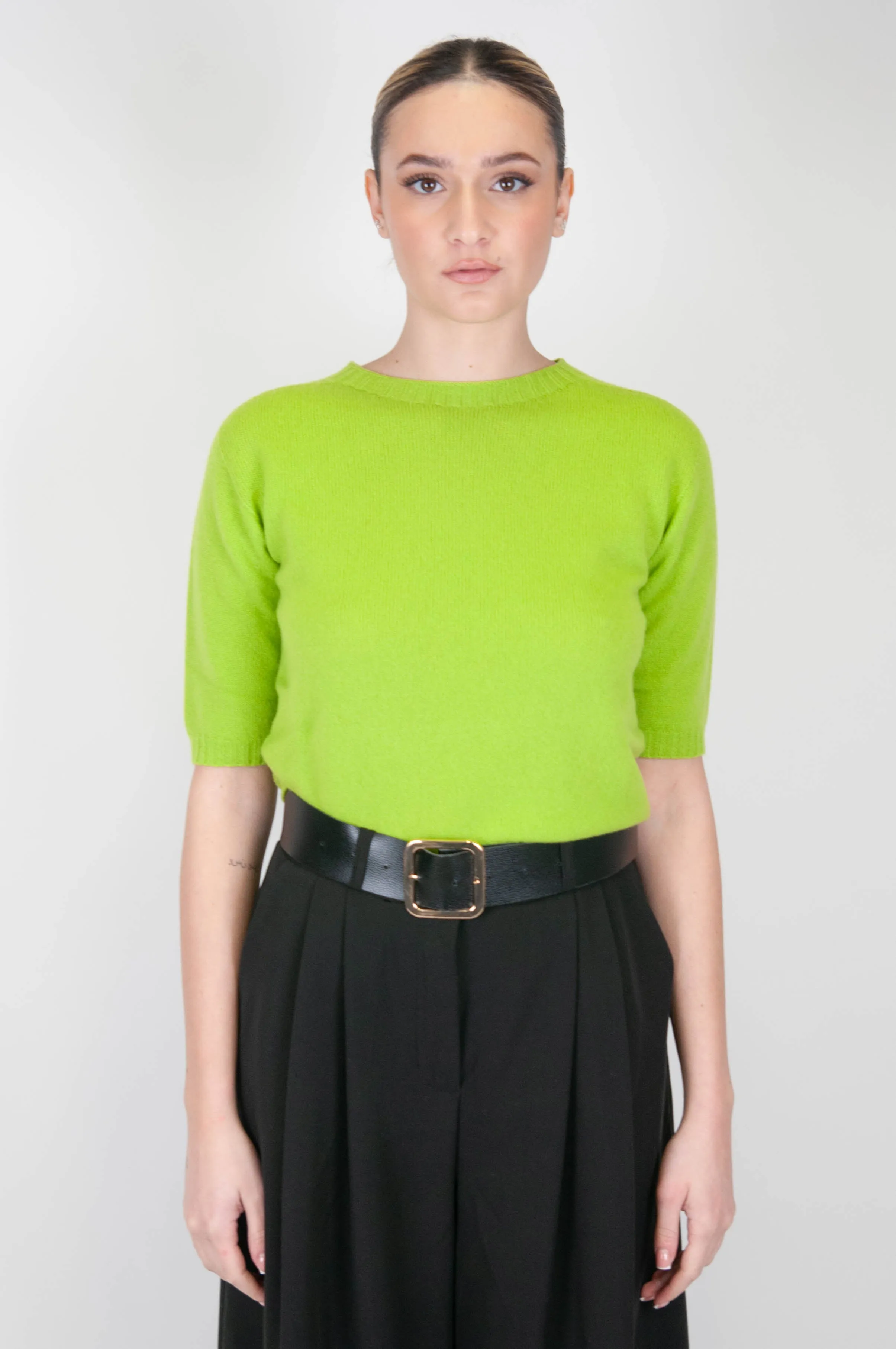 Tensione in - Maglia crop mezza manica in misto cashmere