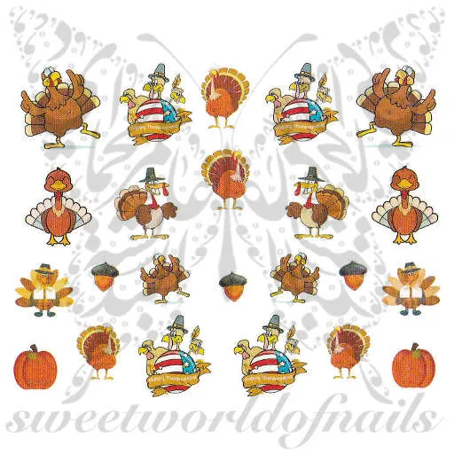 Thanksgiving Nails Turkey Acorn Nail Water Decals