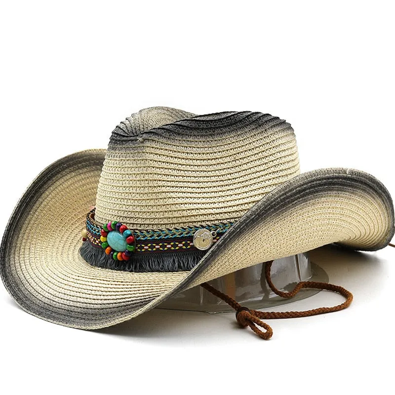 Unisex Summer Bohemian Spray Painted Straw Western Cowboy Hat