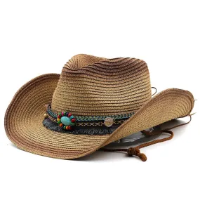 Unisex Summer Bohemian Spray Painted Straw Western Cowboy Hat