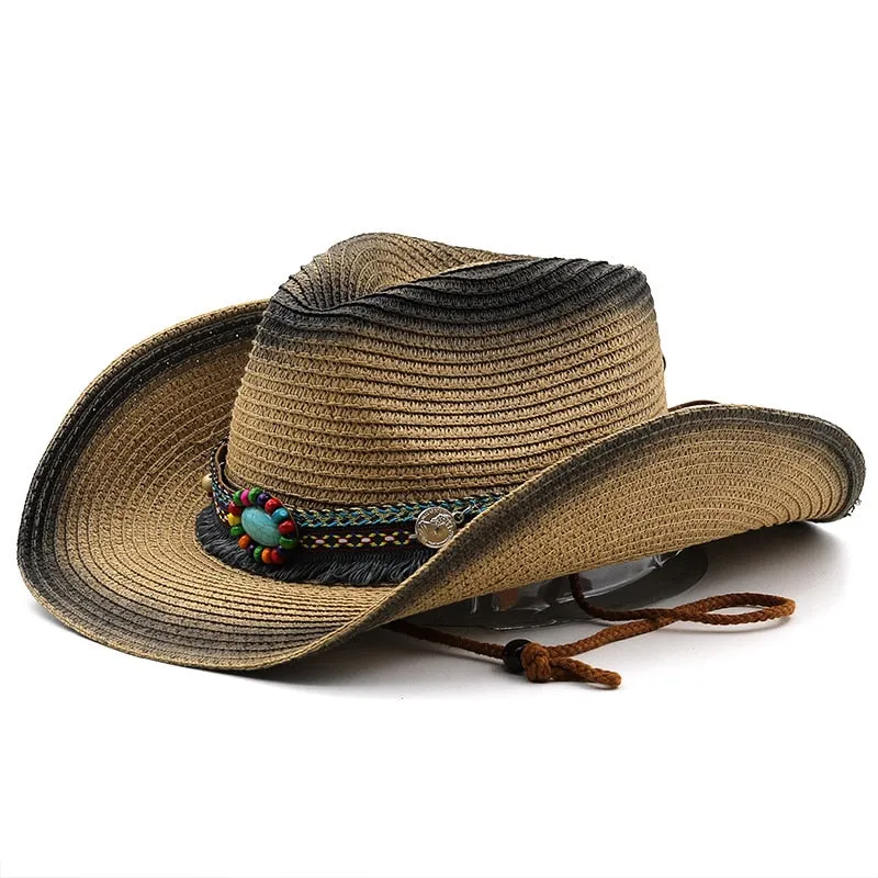 Unisex Summer Bohemian Spray Painted Straw Western Cowboy Hat