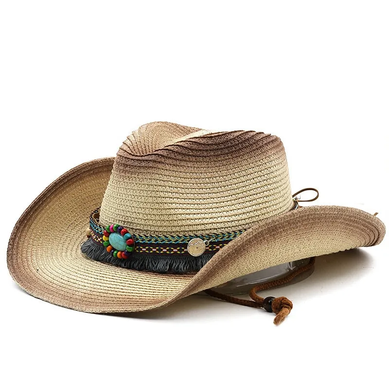 Unisex Summer Bohemian Spray Painted Straw Western Cowboy Hat