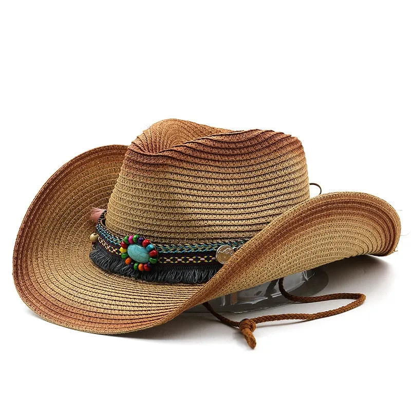 Unisex Summer Bohemian Spray Painted Straw Western Cowboy Hat