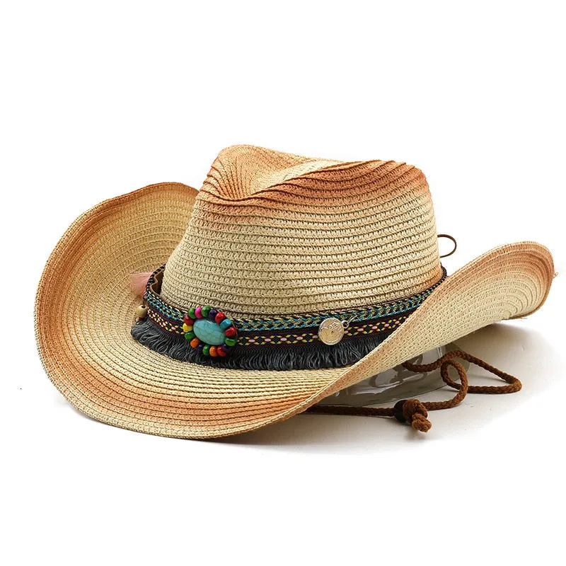 Unisex Summer Bohemian Spray Painted Straw Western Cowboy Hat