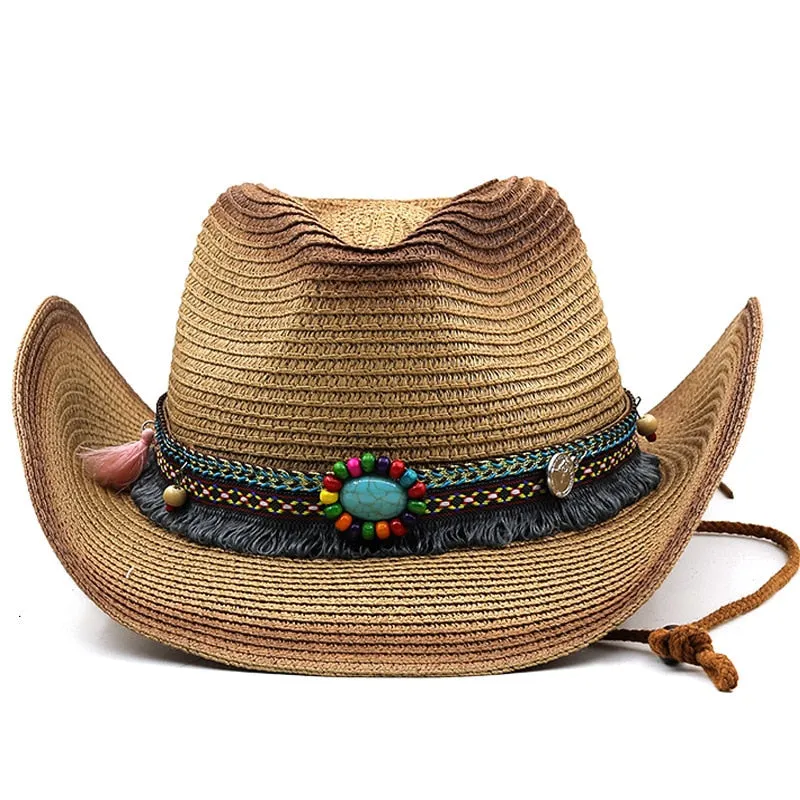 Unisex Summer Bohemian Spray Painted Straw Western Cowboy Hat