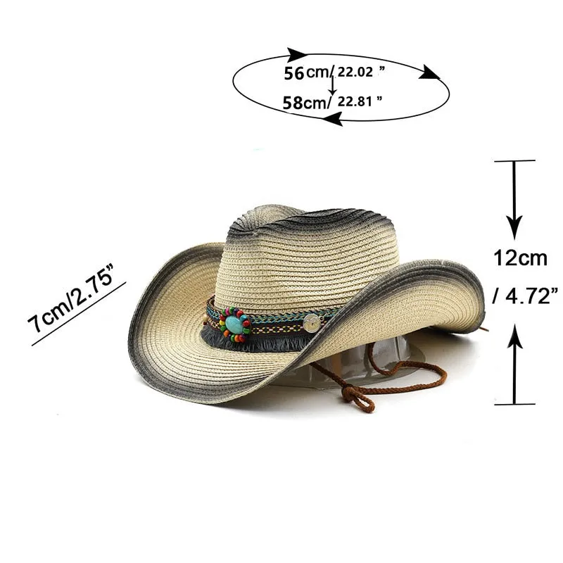 Unisex Summer Bohemian Spray Painted Straw Western Cowboy Hat