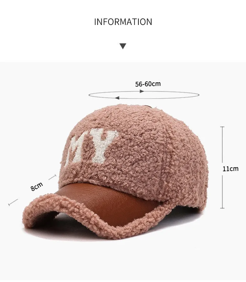 Unisex Winter Thickened Warm Lamb Wool Embroidered Rebound Baseball Cap