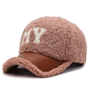 Unisex Winter Thickened Warm Lamb Wool Embroidered Rebound Baseball Cap