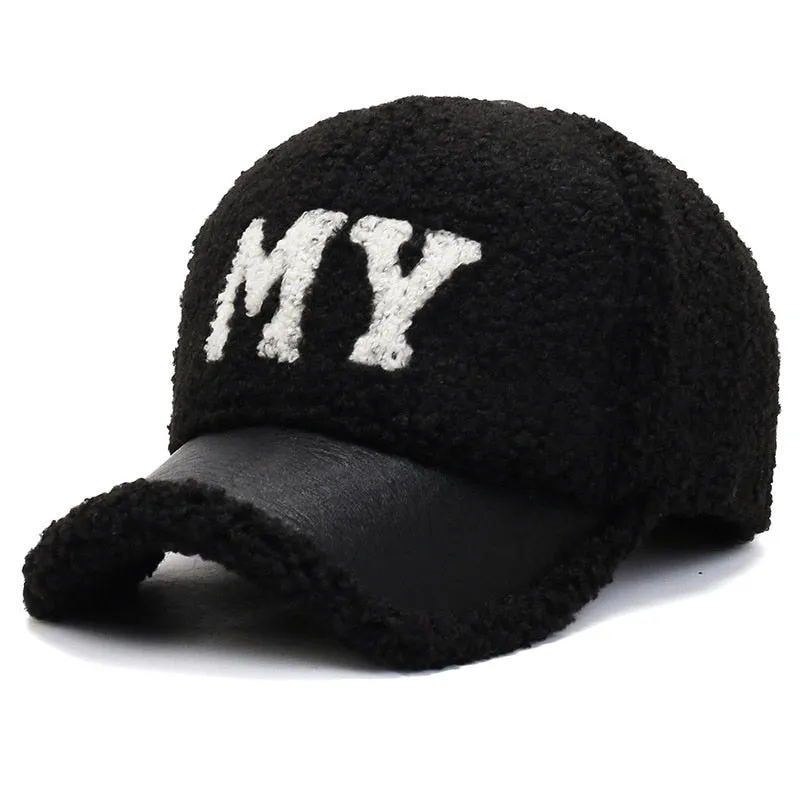 Unisex Winter Thickened Warm Lamb Wool Embroidered Rebound Baseball Cap