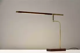 Walnut Wood Finish And Antique Brass Metal Adjustable Led Desk Lamp With Usb Port