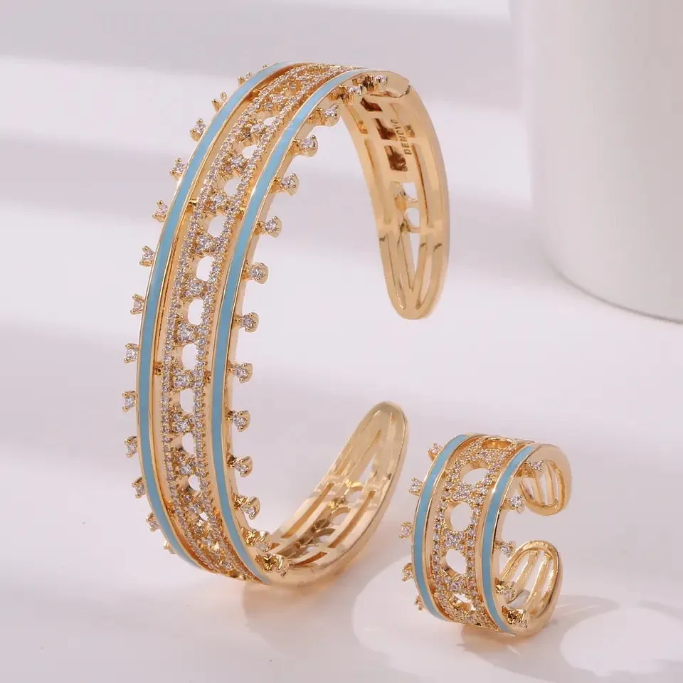 Women Fashion Cuff Bangle Ring Set