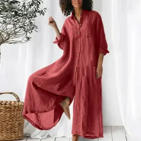 Women Loose Cotton Linen Jumpsuit M B-111851