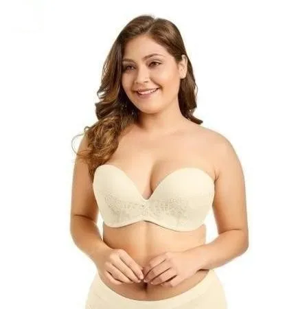 Women's Ivory Color Lace Strapless Slightly Lined Underwired Bra