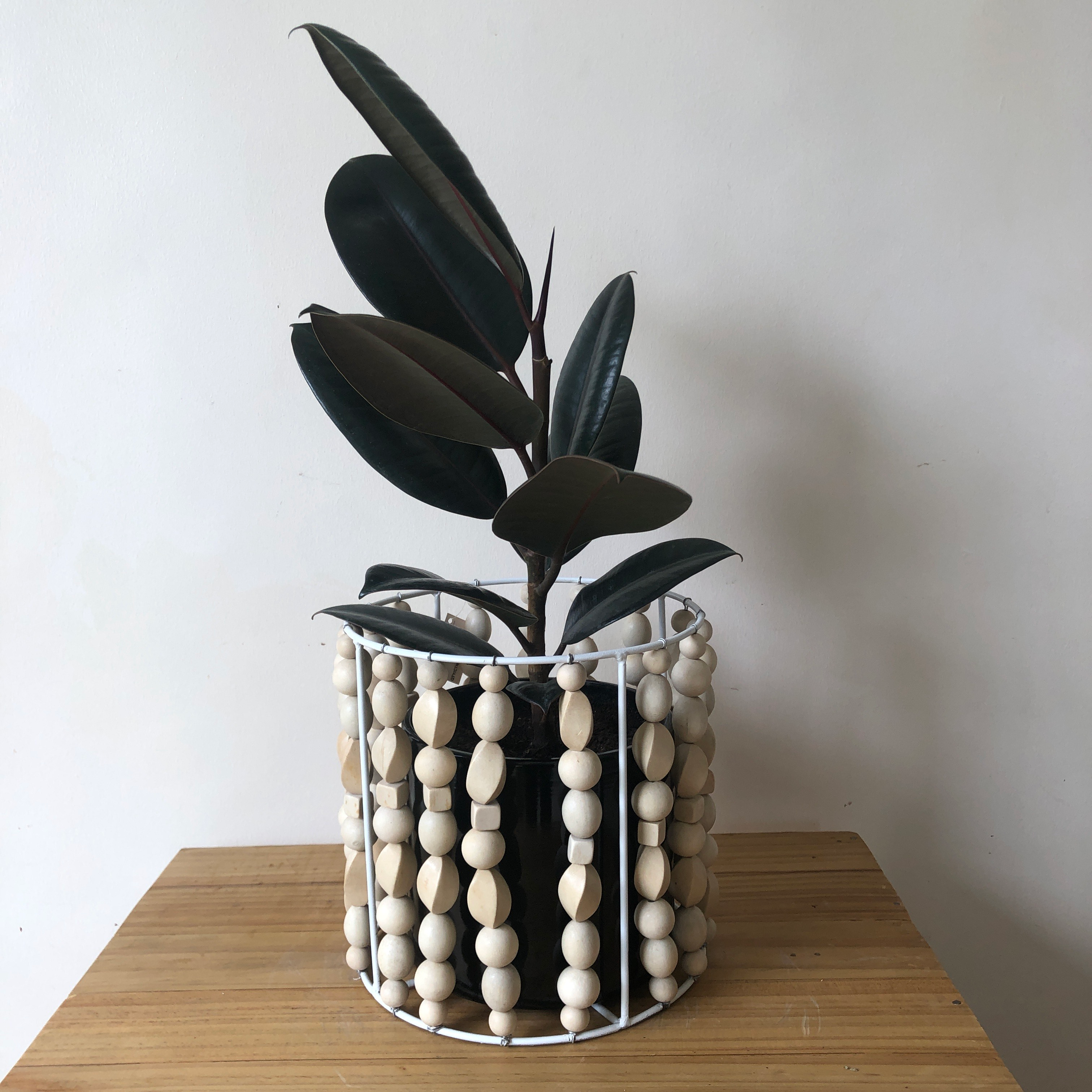 Wooden Bead Planter in Medium