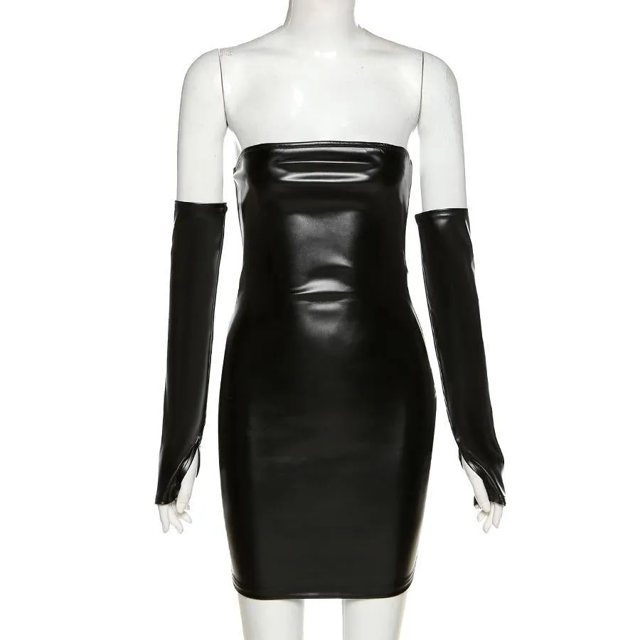 You Got It All PU Leather Dress With Sleeves