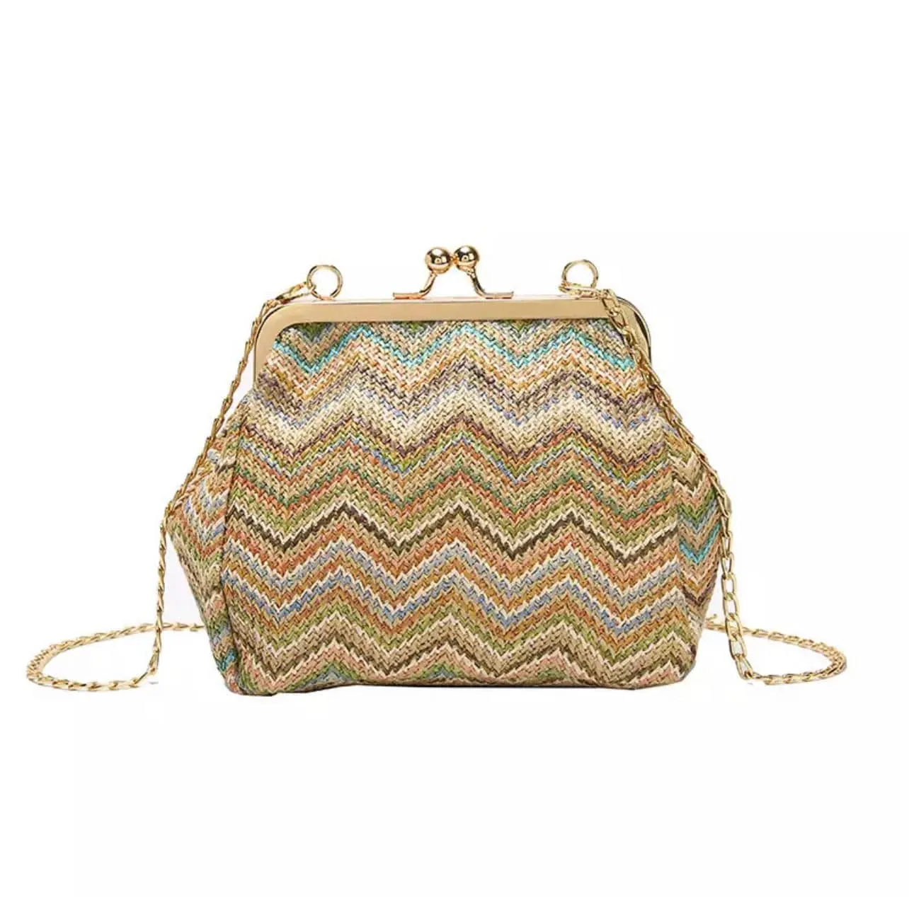 Zig Zag Pattern Gold Trim Handbag