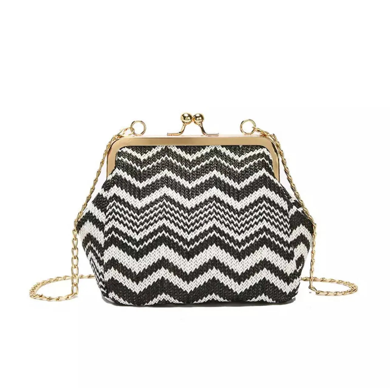 Zig Zag Pattern Gold Trim Handbag