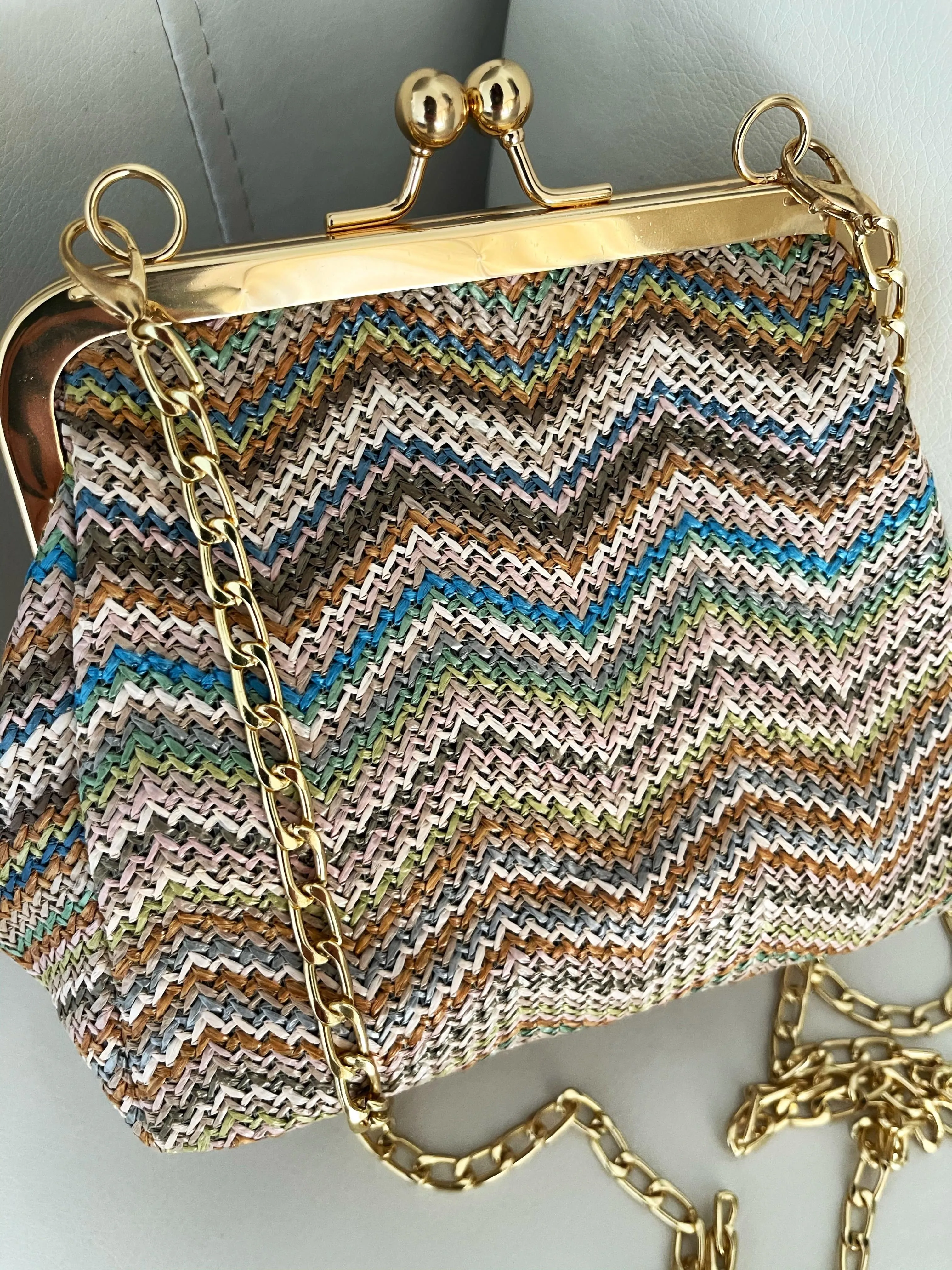 Zig Zag Pattern Gold Trim Handbag